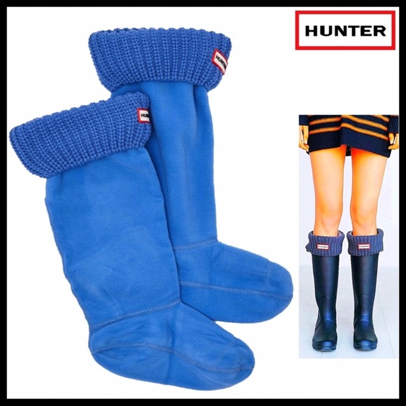 Hunter Shoes - HUNTER ORIGINAL TALL CUFFED BLUE BOOT SOCKS A2C
